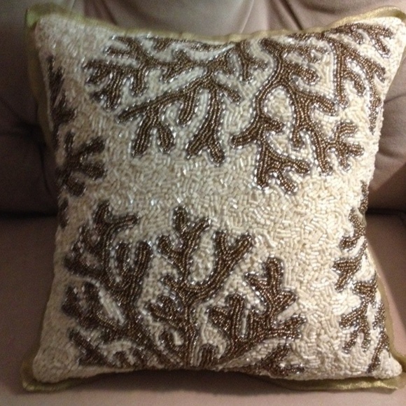 Pier 1 Other - NWT Coastal Coral Mini Pillow Gold/Ivory beading